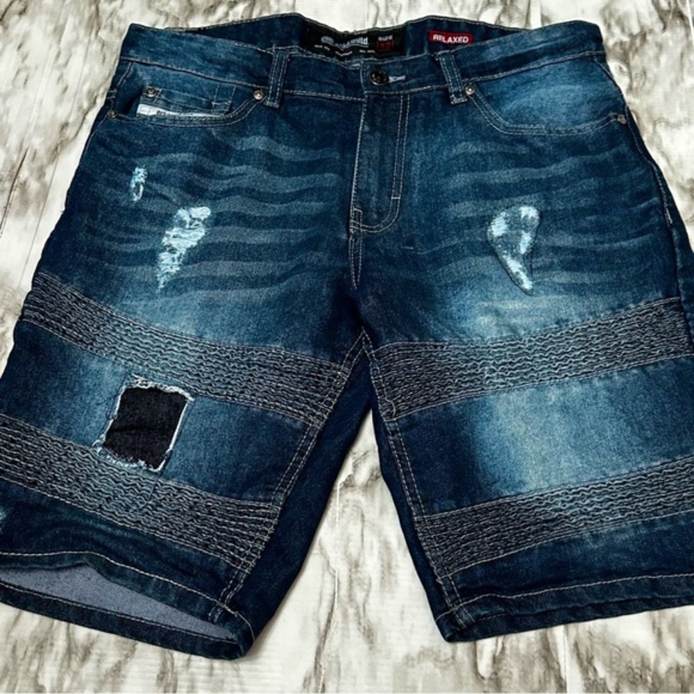 Men's Blue Jeans Distressed Denim Shorts Y2K Jorts Streetwear Sk8r Vibes Relaxed